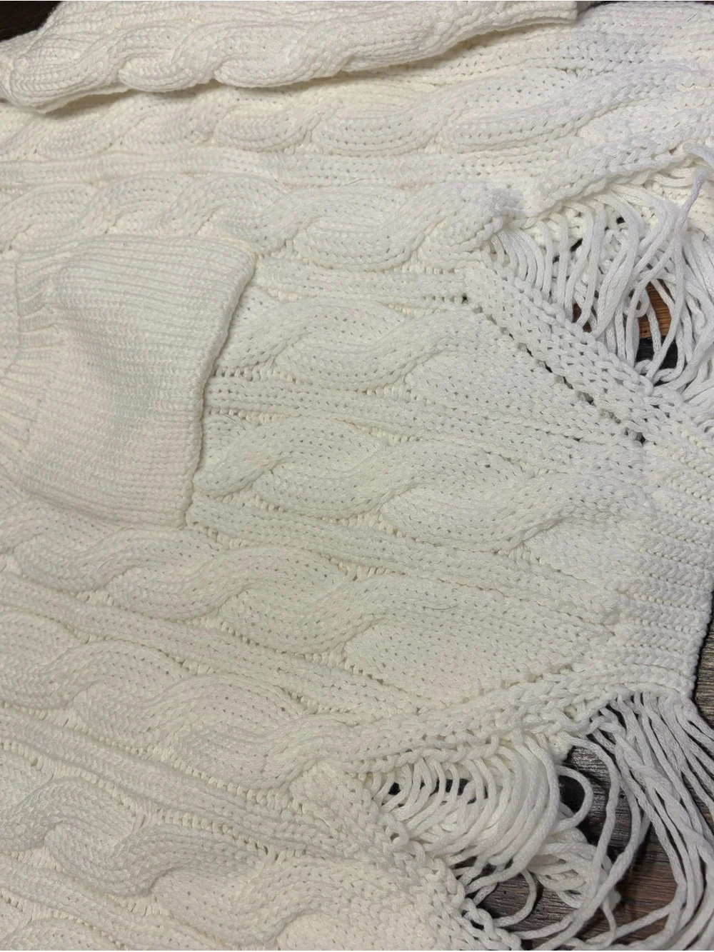 BOHO Style POL Brand Off White Cable-Knit Hooded Turtleneck Sweater
